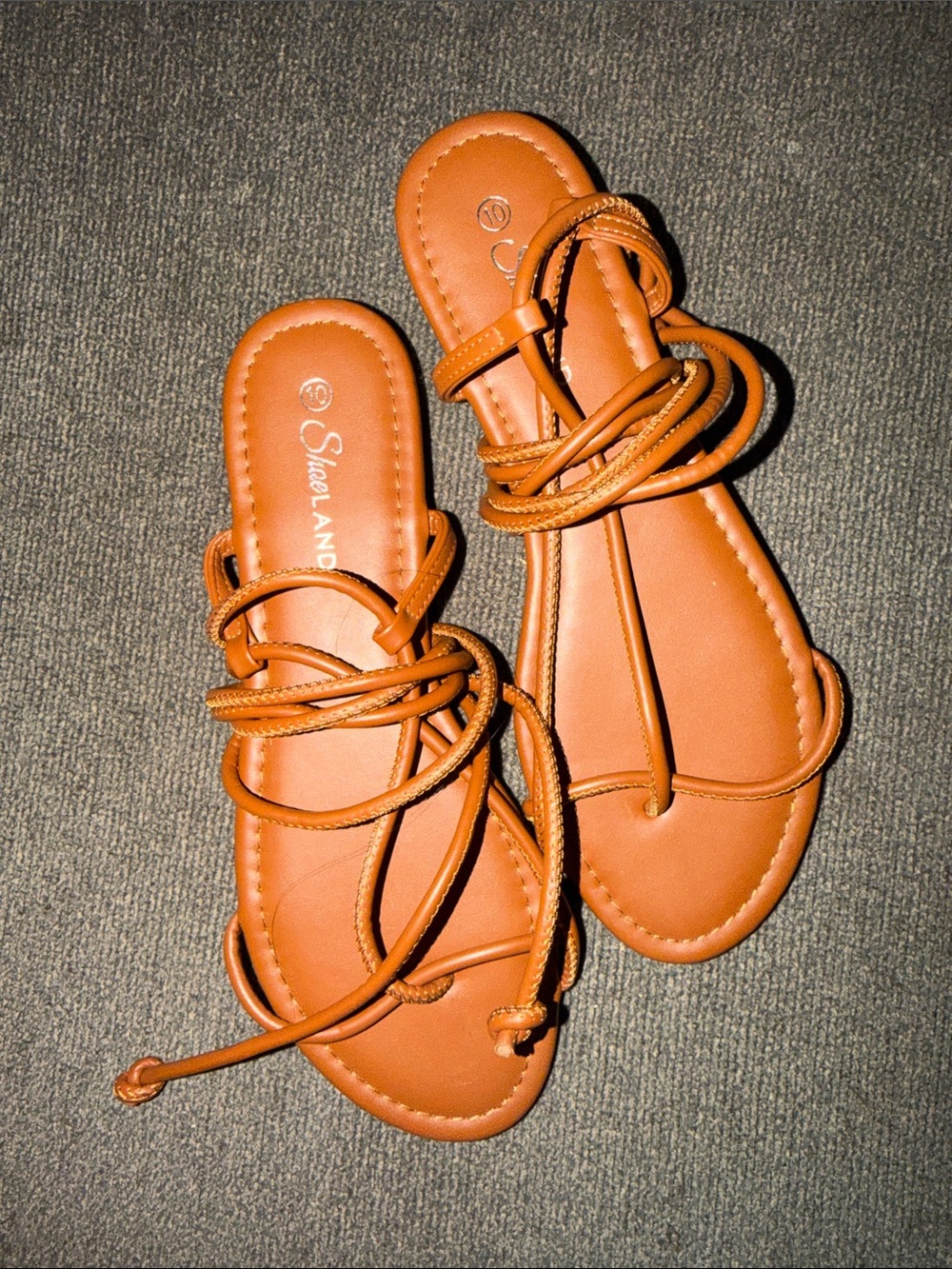 Women's Tan Lace-Up Flat Sandals